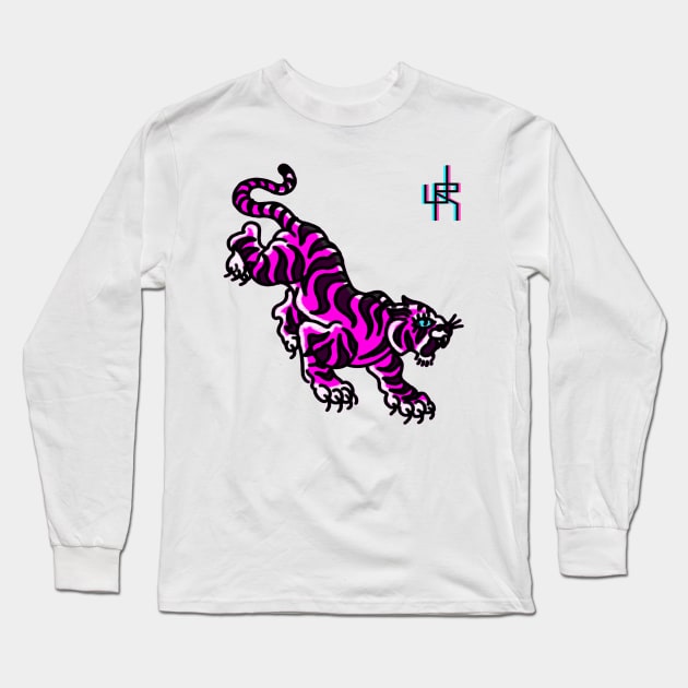 Electric Trad Tiger Tattoo Long Sleeve T-Shirt by HAPHEART.COM